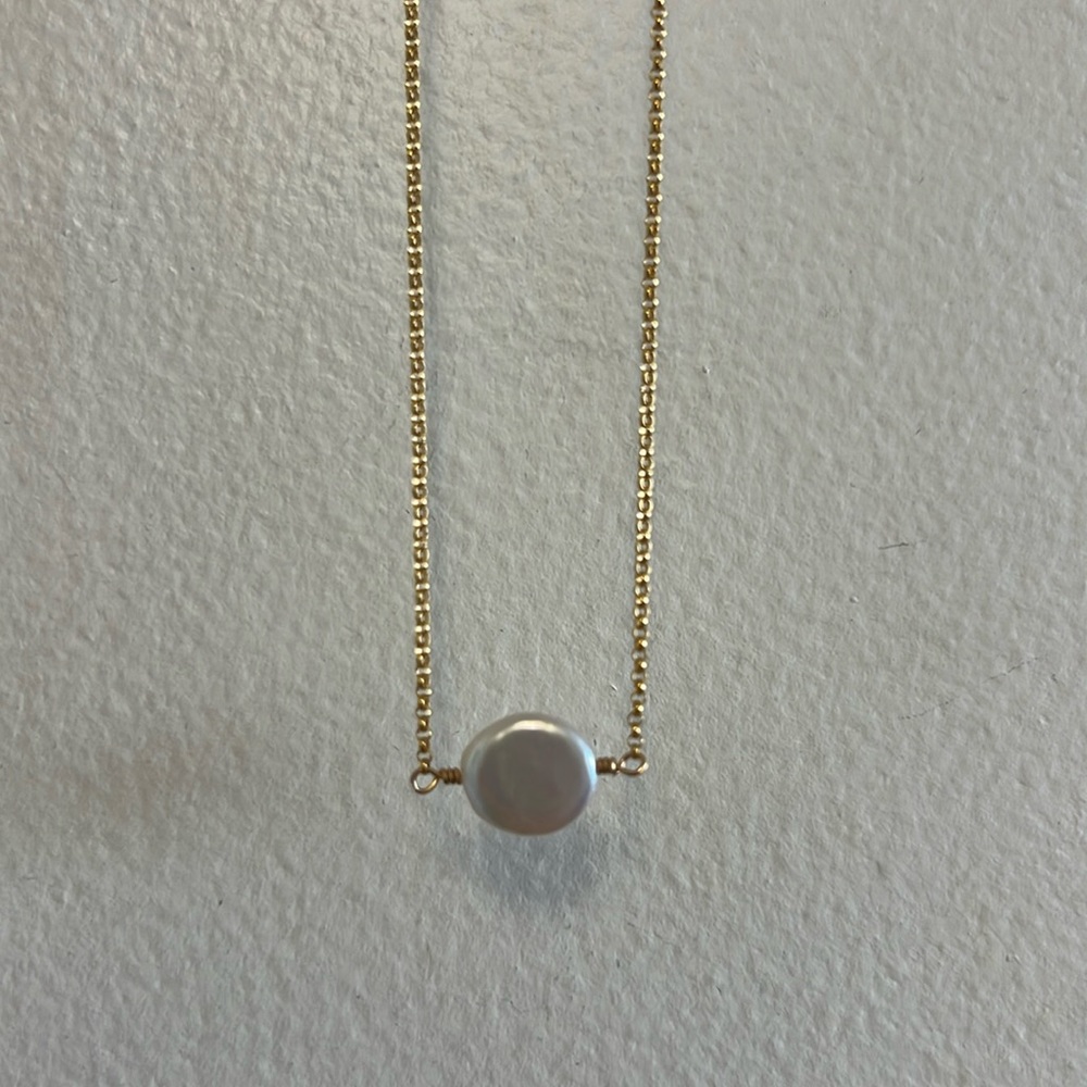 Gold Filled White Flat Pearl Necklace